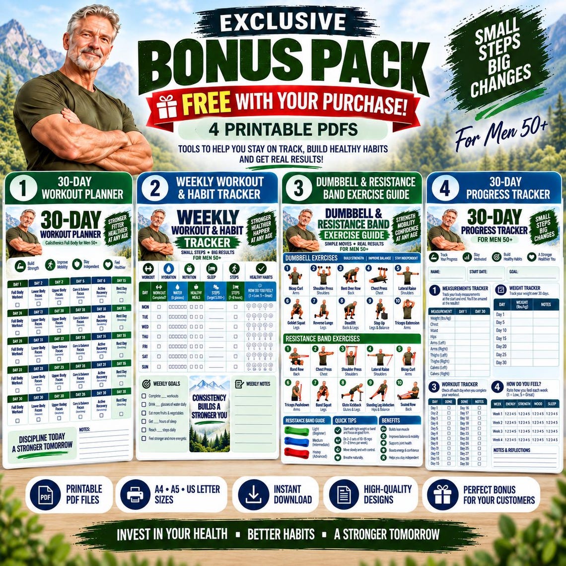 Military Calisthenics Workout Poster for Men Over 50, Home Gym - Image 6