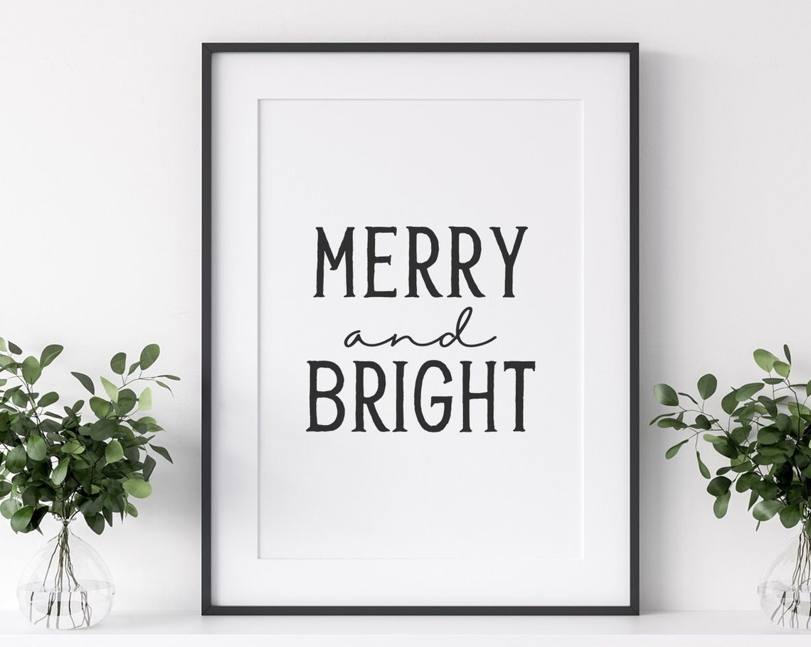 Merry and Bright Bold Block Typography Vintage Sign Style Poster