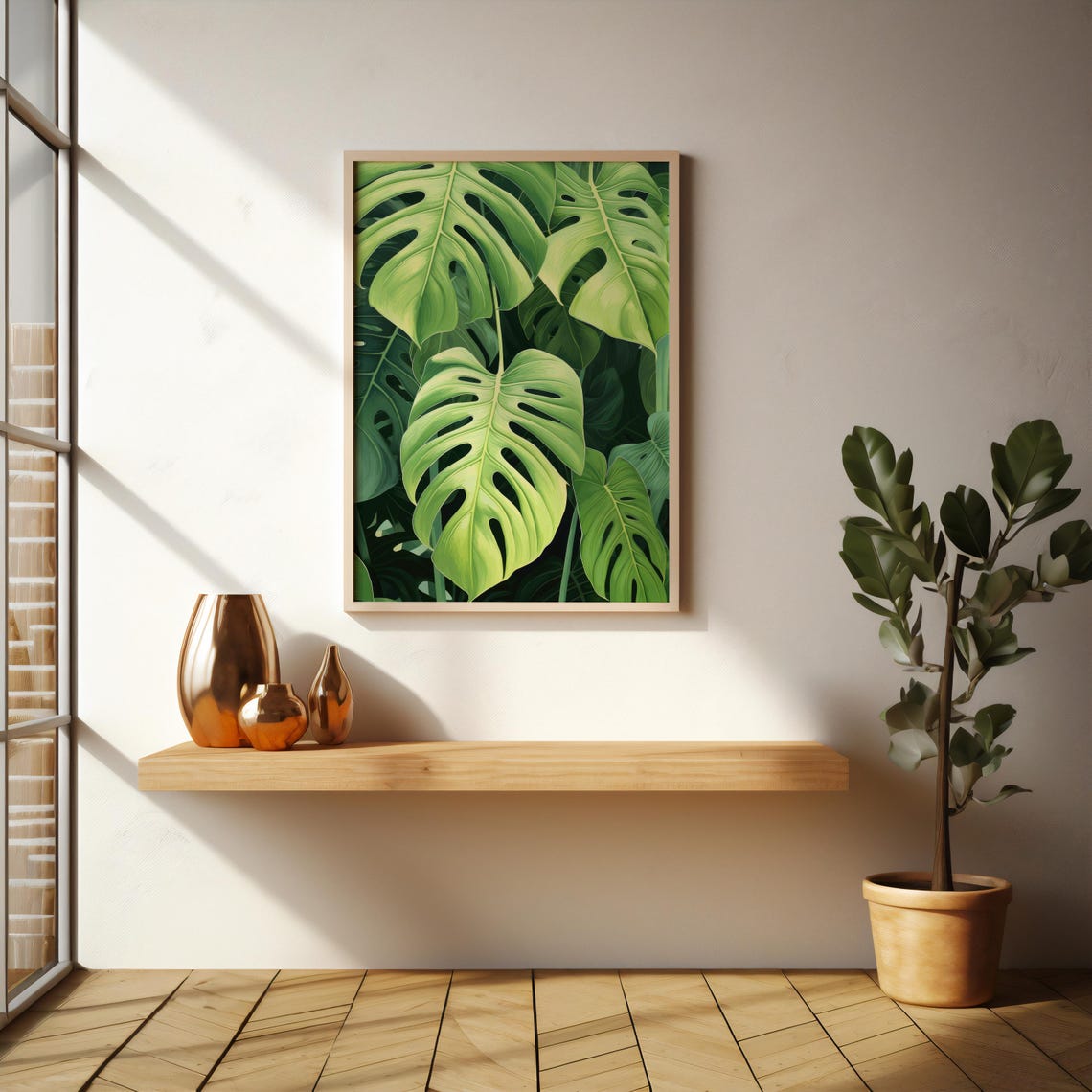 Monstera Leaves Tropical Botanical Green Leaf Illustration Poster - Image 3