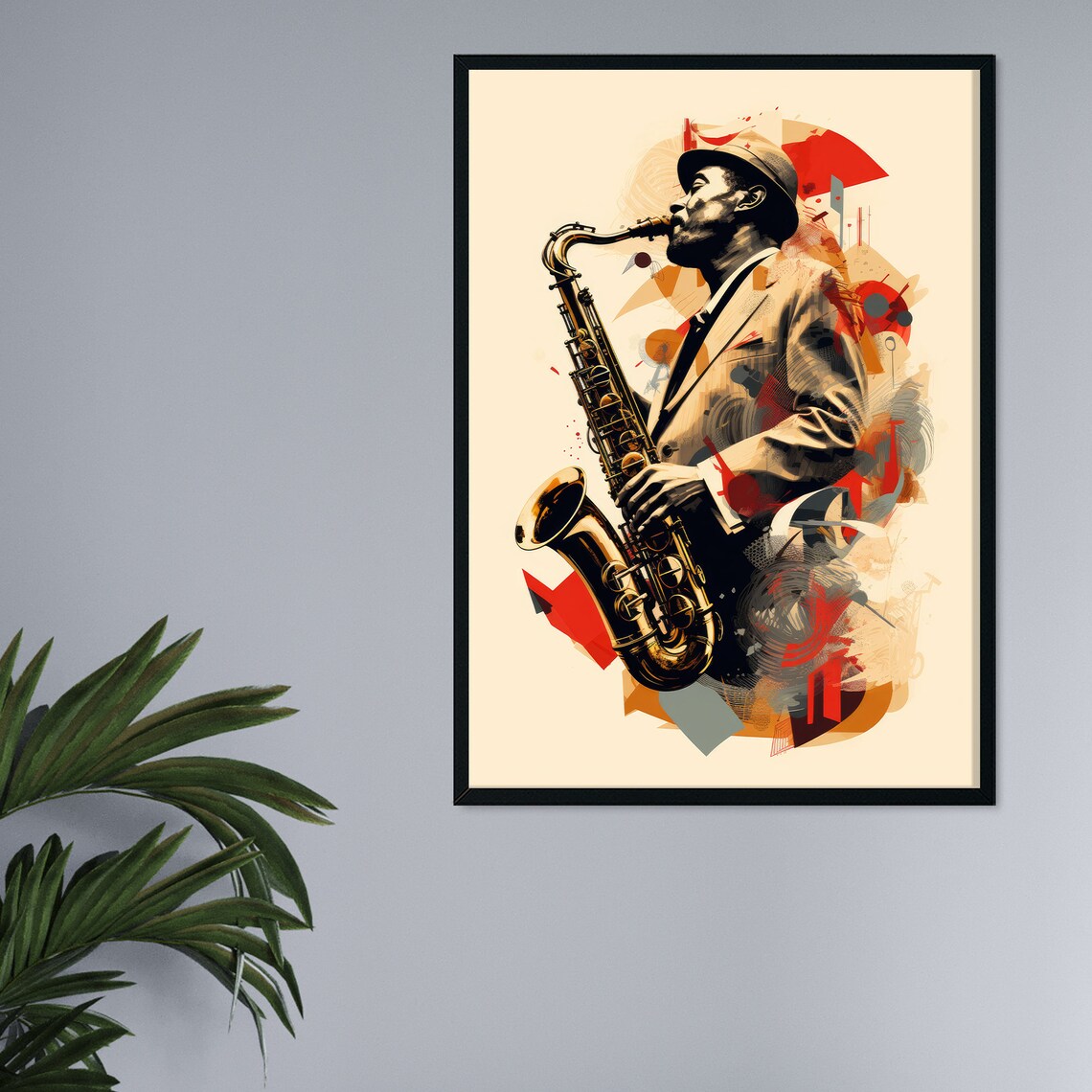 Retro Jazz Saxophone Player Collage Artwork Poster Music Lover Vintage Style - Image 2
