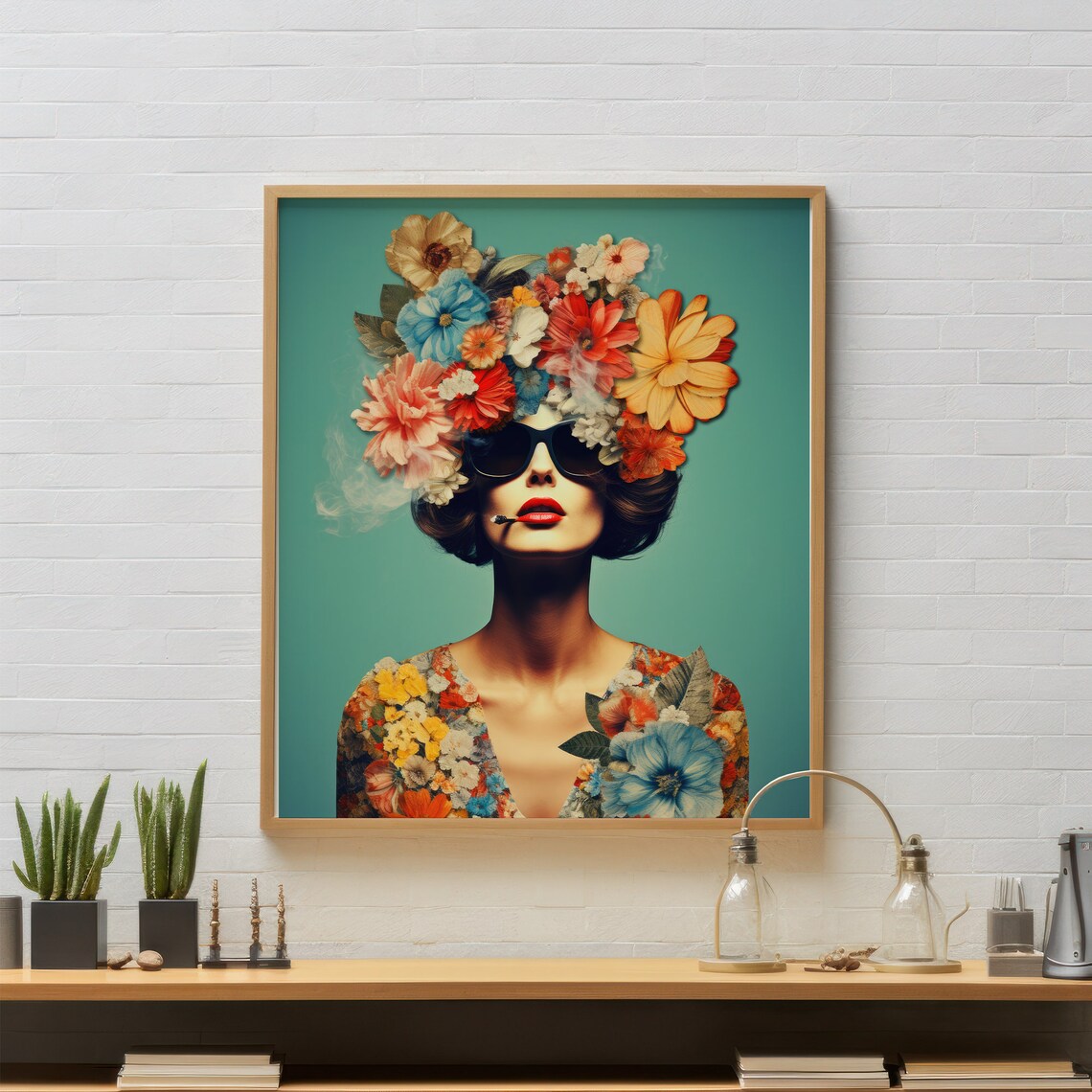Funny Pop Art Cigarette Girl Poster, Retro Collage - Image 4
