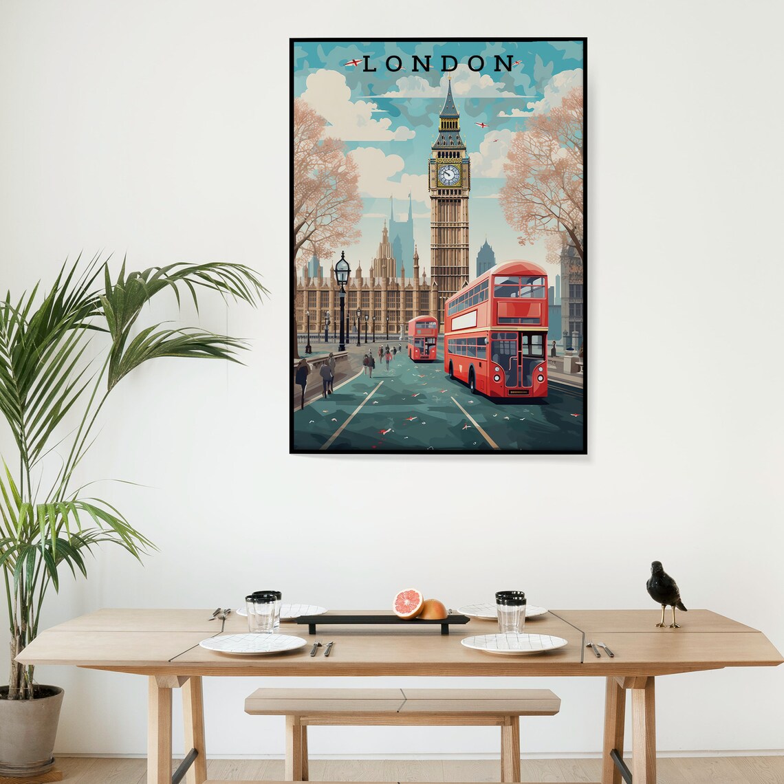 London Big Ben Red Double Decker Bus Westminster Travel Poster Art - Image 5