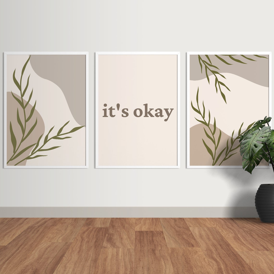 Its Okay Boho Leaf Set Of 3 Neutral Abstract Botanical Poster - Image 7