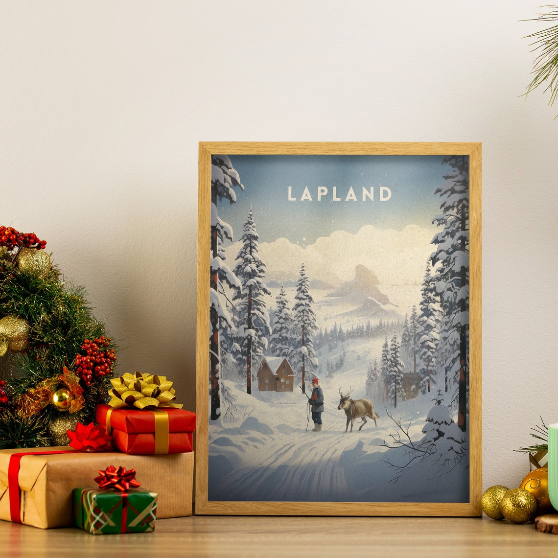 Lapland Travel Lapland Poster Finland Poster Lapland Print Finland Travel Poster Retro Art Print Scandinavian Landscape Snowy Mountains - Image 3
