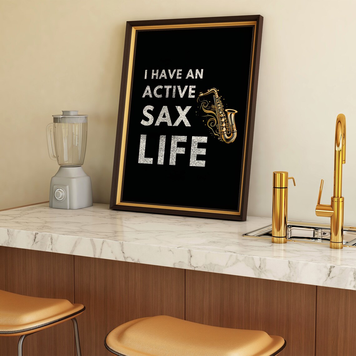 I Have An Active Sax Life Black Gold Funny Saxophone Art Poster - Image 6