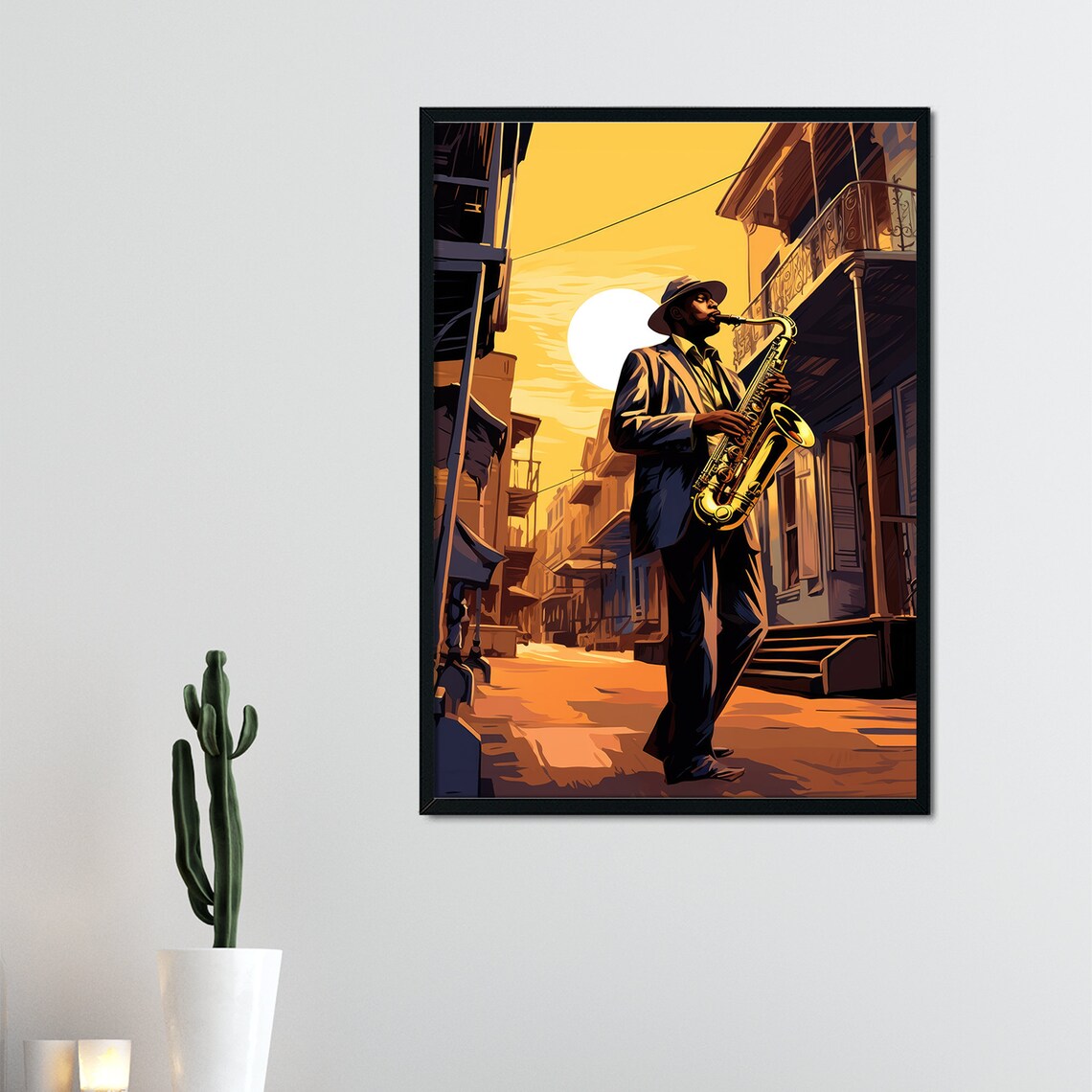 Jazz Saxophonist Golden Hour Street Scene Sax Player Art Poster - Image 5