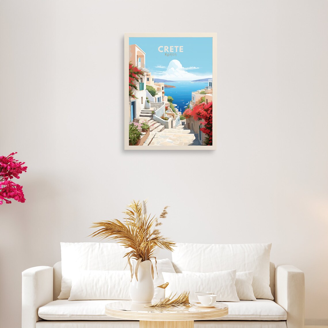Crete Greece Island Street Bougainvillea Sea View Travel Poster - Image 4