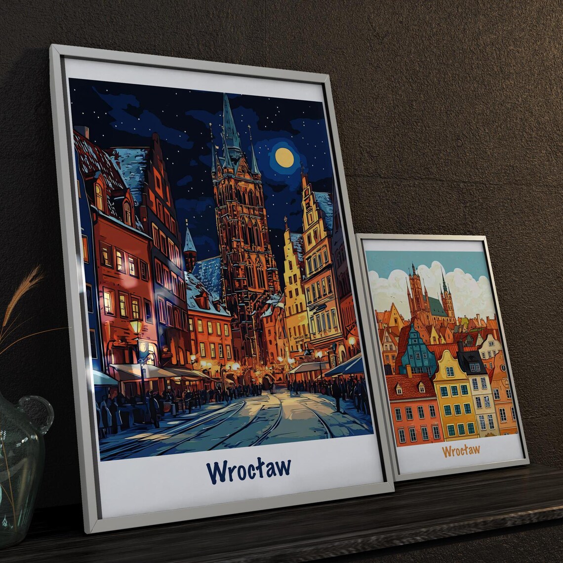 Wroclaw Day and Night Old Town Poster Set of 2 Poland Travel Art - Image 7