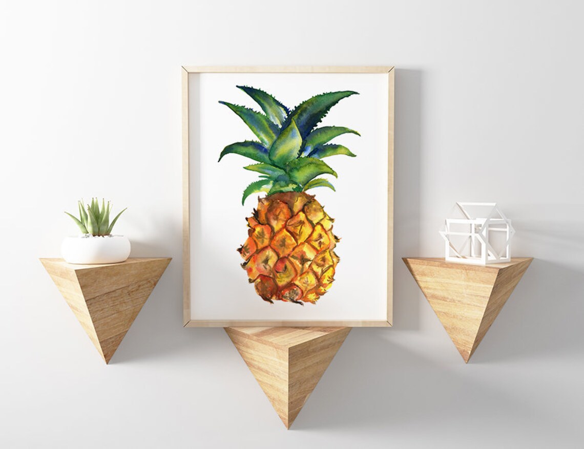 Pineapple Watercolor Art Print, Food Still Life