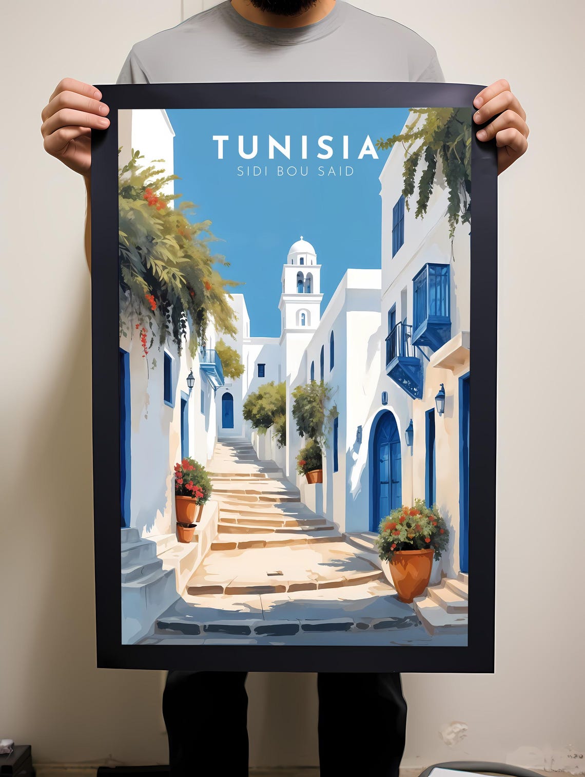 Sidi Bou Said Tunisia Blue Doors Whitewashed Alleyway Poster - Image 2