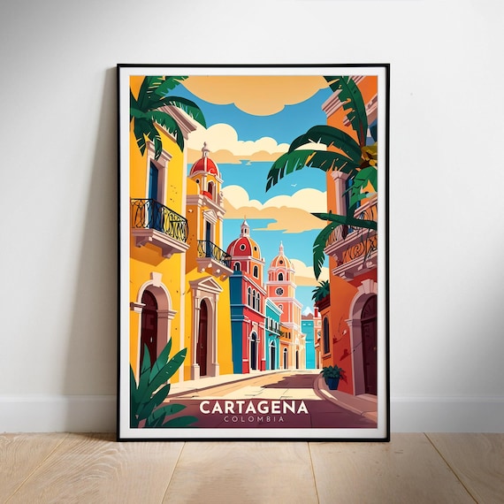 Cartagena Colombia Colorful Colonial Street Scene Travel Poster
