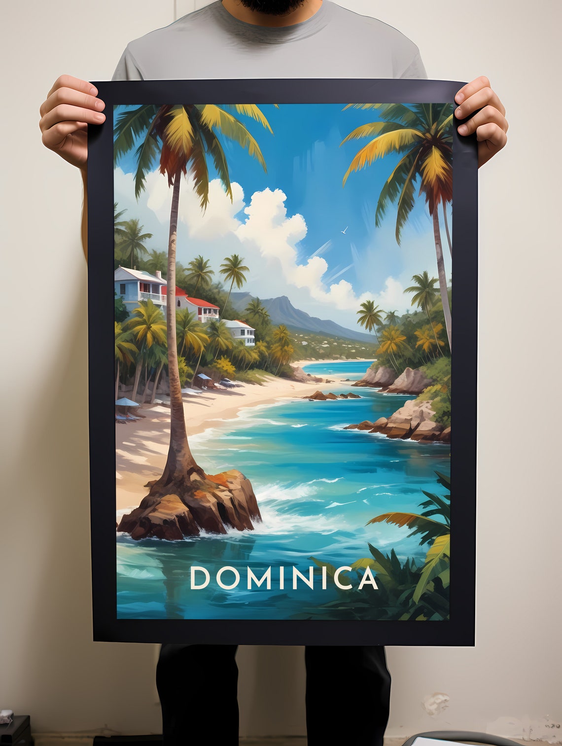 Dominica Tropical Beach Palm Trees Illustrated Travel Art Poster - Image 2