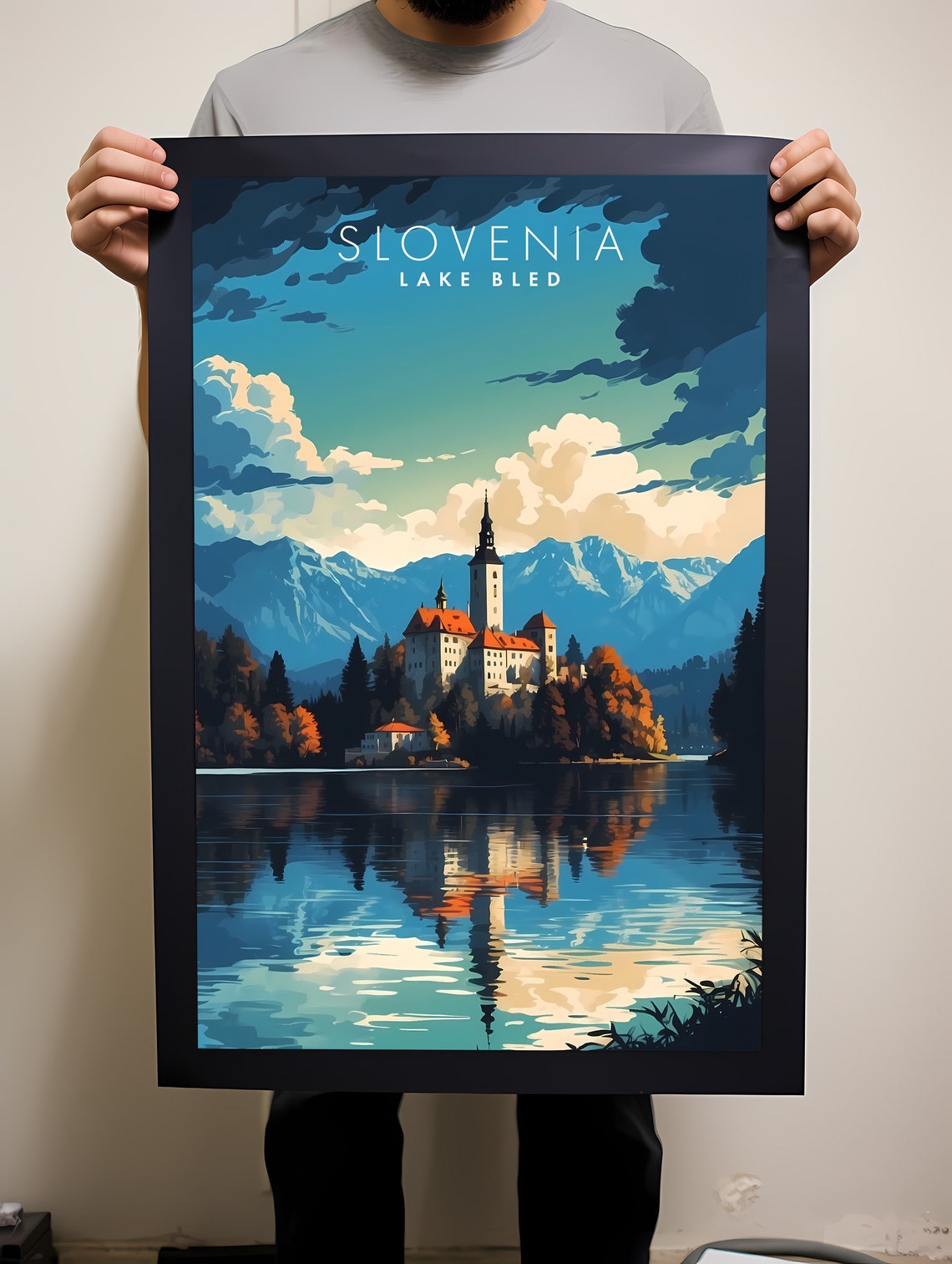 Lake Bled Slovenia Stormy Dusk Castle Island Reflection Poster