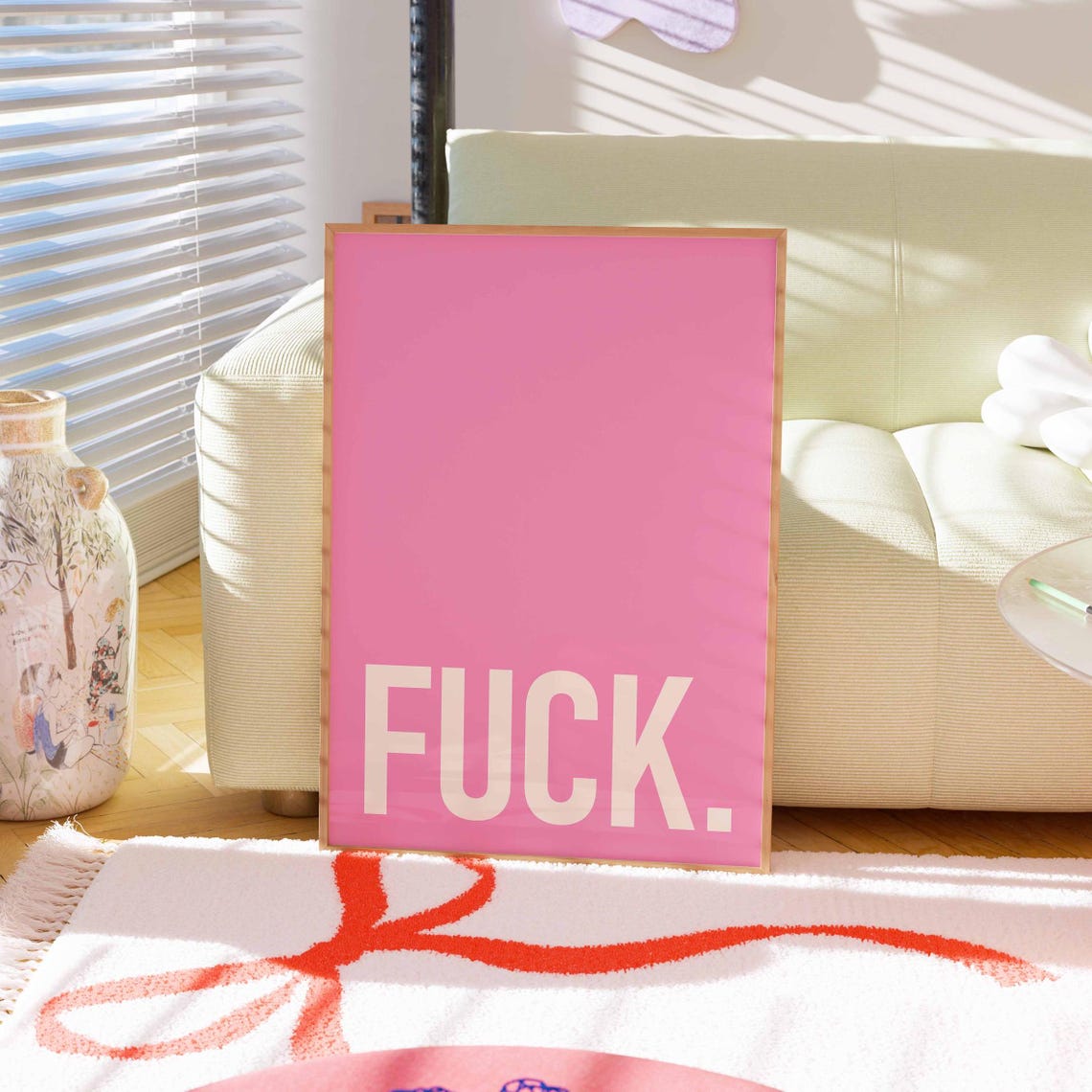 Bright Pink Fuck Typography Funny Bold Minimalist Statement Poster