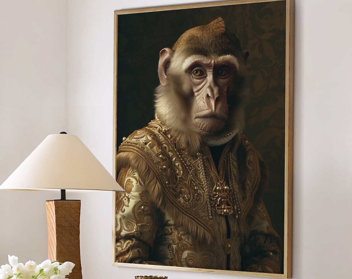 Noble Monkey Renaissance Portrait Gold Brocade Vintage Animal Poster