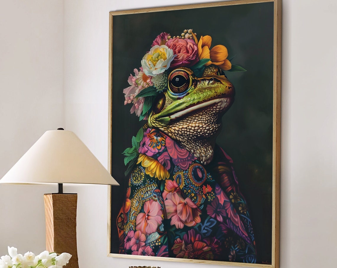 Toad Flower Crown Floral Baroque Portrait Vintage Animal Poster