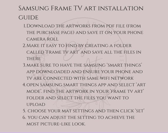 Samsung Frame TV Art Installation Guide Printable Step Poster