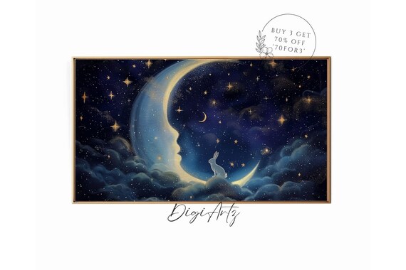 Man In The Moon Face Profile Bunny Celestial Night Sky Poster