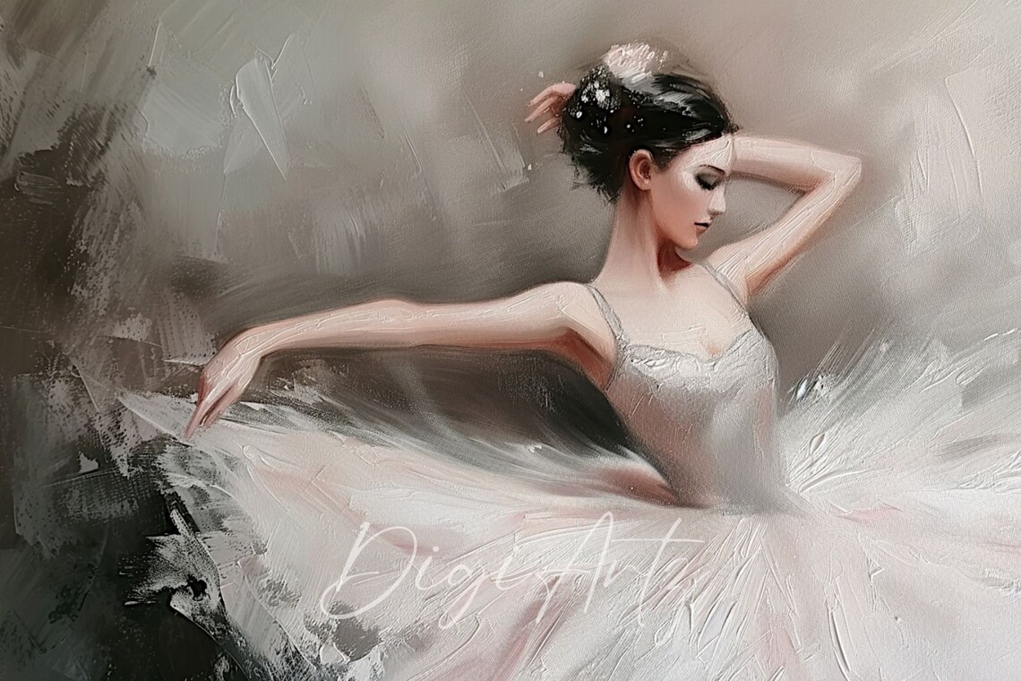 Pink Tutu Ballerina Dancing Dramatic Dark Oil Painting Poster - Image 5