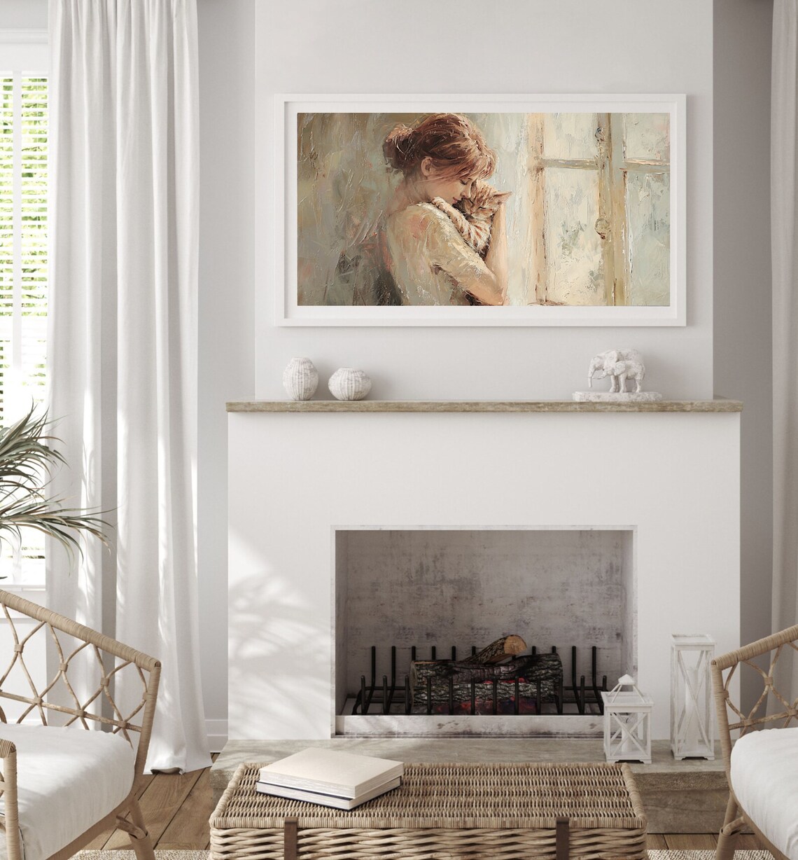 Woman Holding Orange Cat By Window Tender Moment Portrait Poster - Image 3
