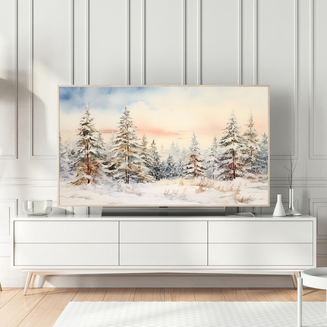 Snowy Pine Trees Winter Watercolor Christmas Landscape Poster - Image 4