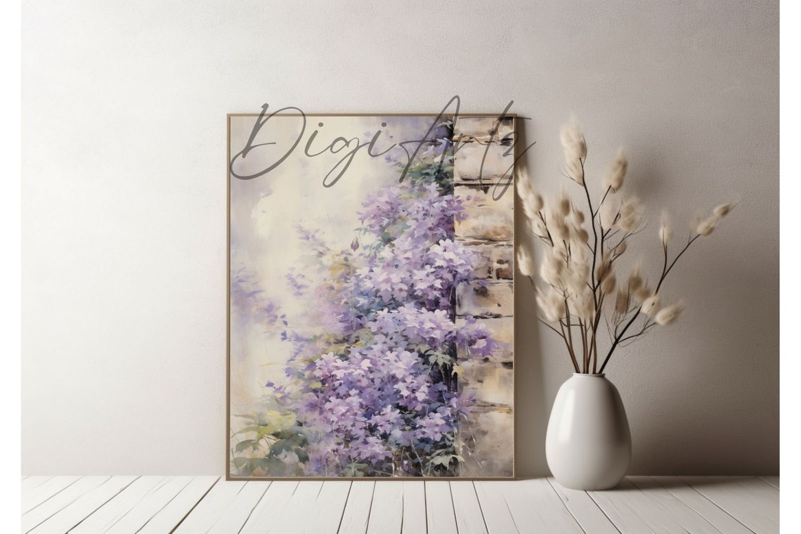 Lilac Blossoms Stone Wall Impressionist Floral Garden Bloom Poster - Image 5
