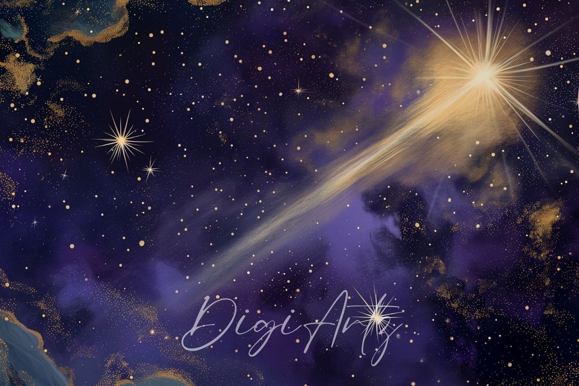 Shooting Star Purple Gold Nebula Night Sky Celestial Painting Poster - Image 6