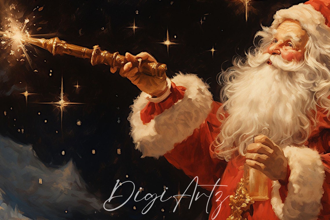 Santa Claus With A Glowing Wand Under A Magical Starry Sky Poster - Image 6