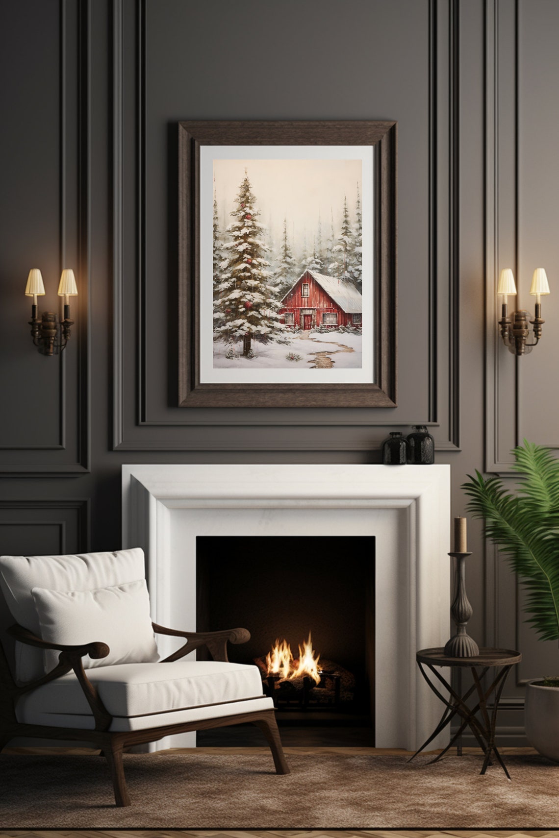 Red Barn Christmas Tree Snowy Winter Forest Holiday Barn Poster - Image 3