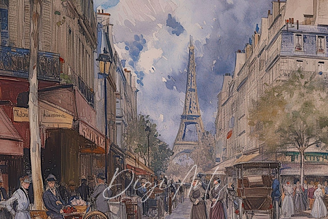 Frame Tv Vintage Eiffel Tower Paris Street Oil Painting French Cityscape Wall Art Antique Farmhouse Home Decor Frame Tv French Art - Image 6