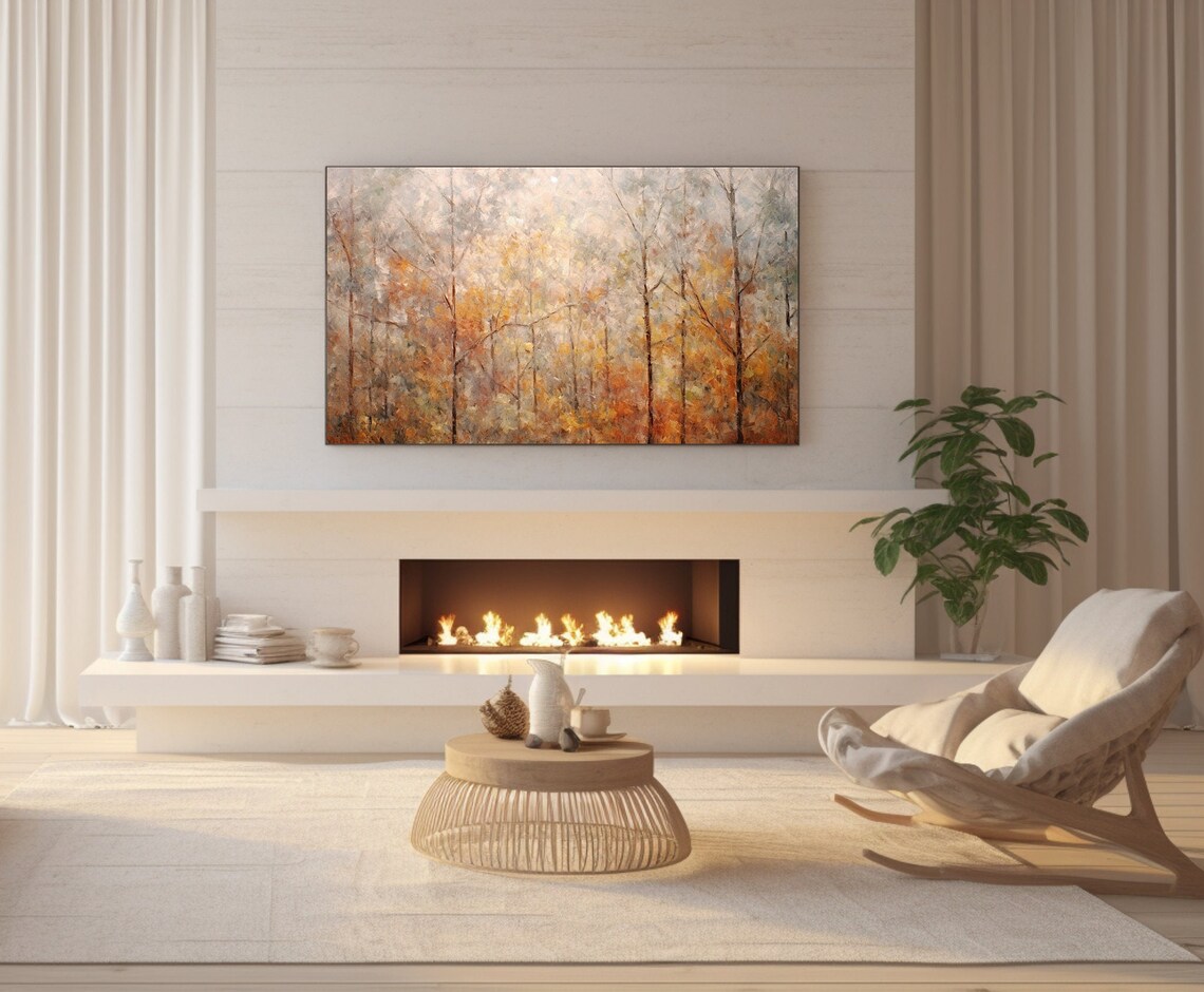 Golden Autumn Forest With Tall Trees In Soft Morning Mist Poster - Image 3