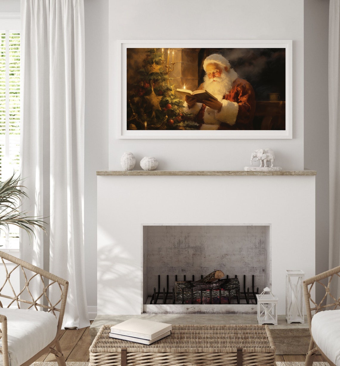 Santa Claus Reading By Candlelight Near A Christmas Tree Poster - Image 4