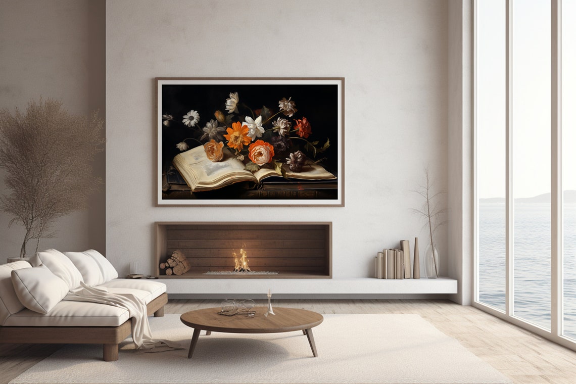 Dutch Master Style Floral Still Life On An Open Book Dark Poster - Image 2