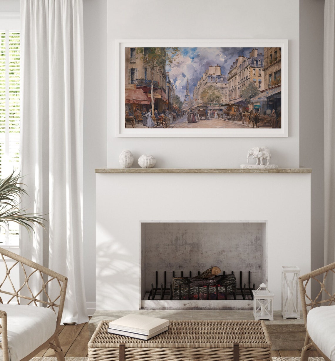 Frame Tv Vintage Eiffel Tower Paris Street Oil Painting French Cityscape Wall Art Antique Farmhouse Home Decor Frame Tv French Art - Image 2