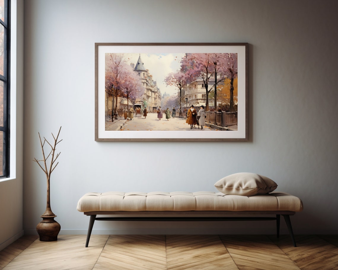 Parisian Boulevard Strollers Blossom Trees Vintage Street Poster - Image 2