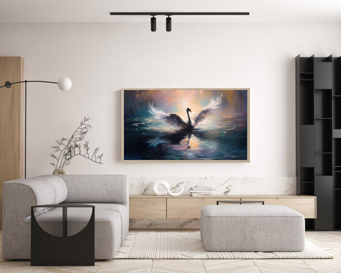 Frame Tv Abstract Oil Painting Moody Black Swan Portrait Frame Tv Vintage Farmhouse Print Antique Swan Home Decor Dark Academia - Image 4