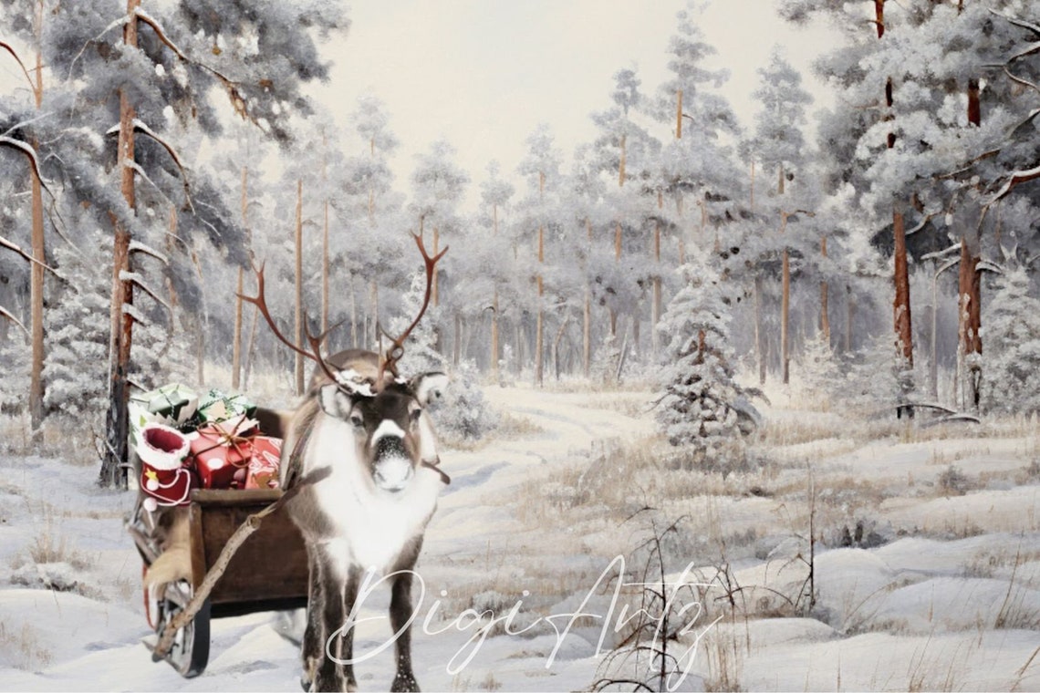 Santa Claus In A Reindeer Drawn Sleigh Through Snowy Pine Woods Poster - Image 6