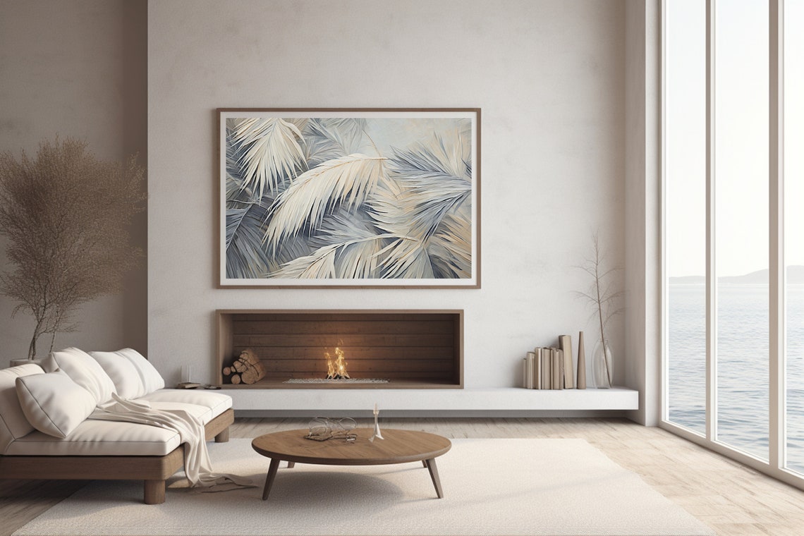 Abstract Palm Fronds In Cool Gray And Cream Painterly Style Poster - Image 2