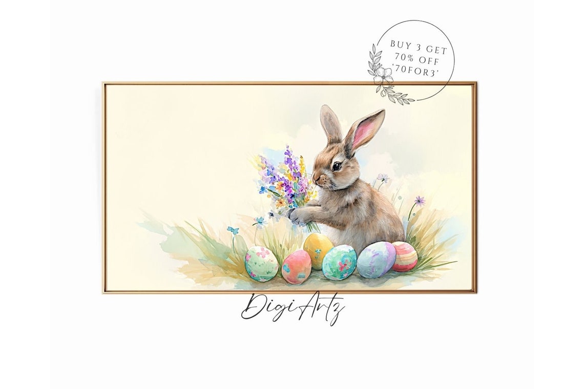 Easter Bunny Holding Spring Flowers With Painted Eggs Poster - Image 6