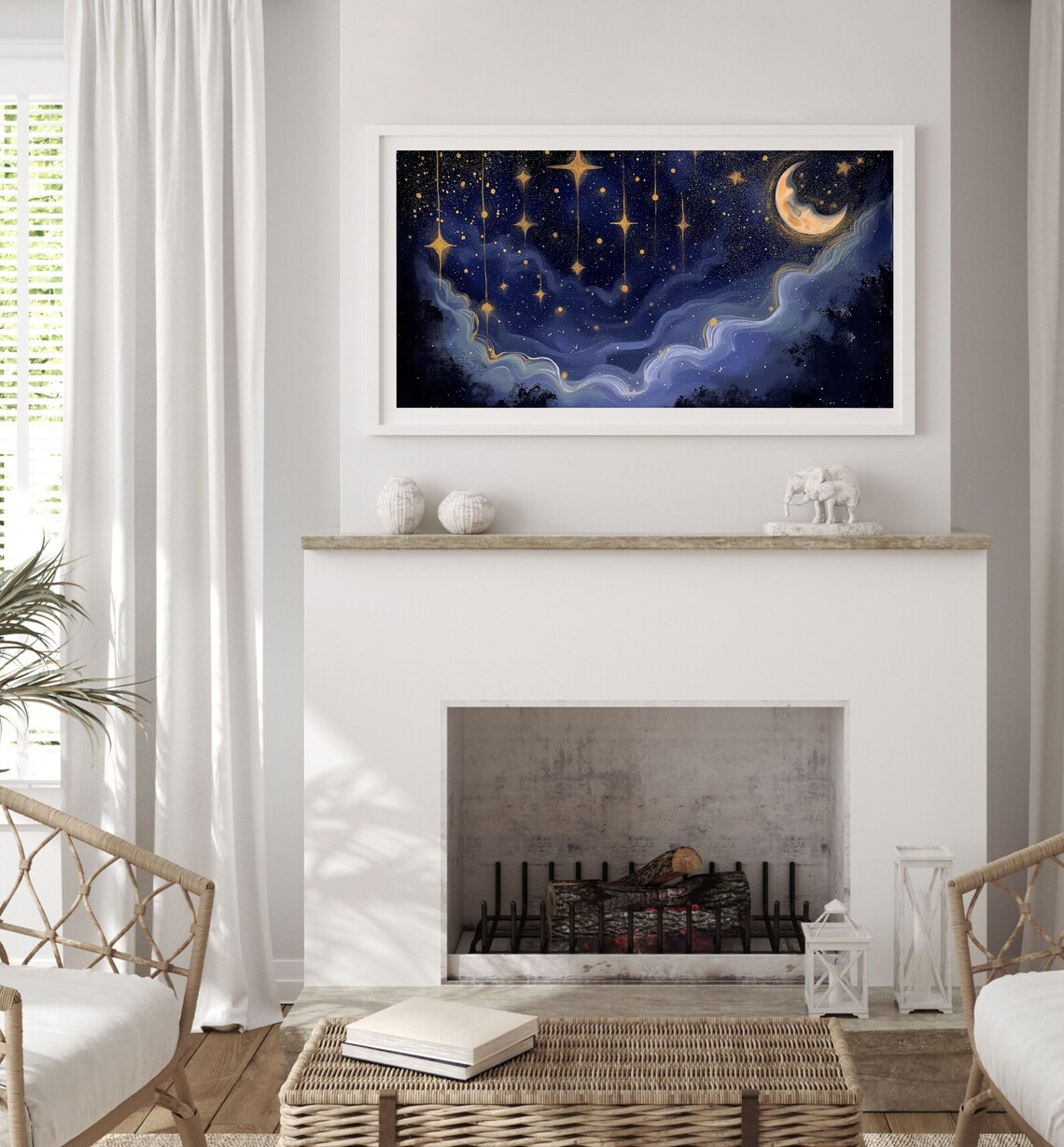 Celestial Moon and Star Oil Painting, Gothic Art - Image 3