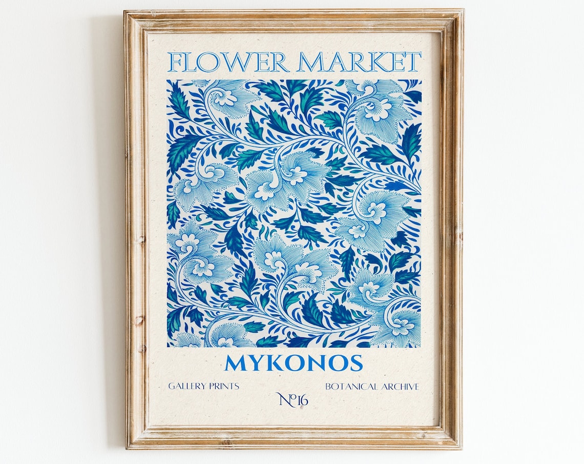 Mykonos Flower Market Vintage Floral Art Print