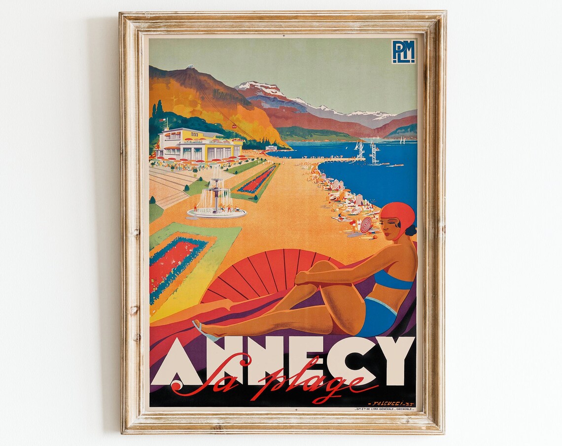 Annecy French Alps Vintage Travel Poster, South of France