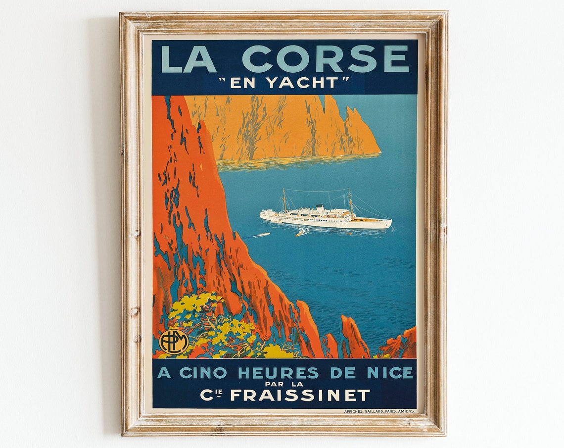 French Riviera Poster Vintage Travel Poster Cruise Line South Of France Yacht Old French Poster Cte Dazur Art