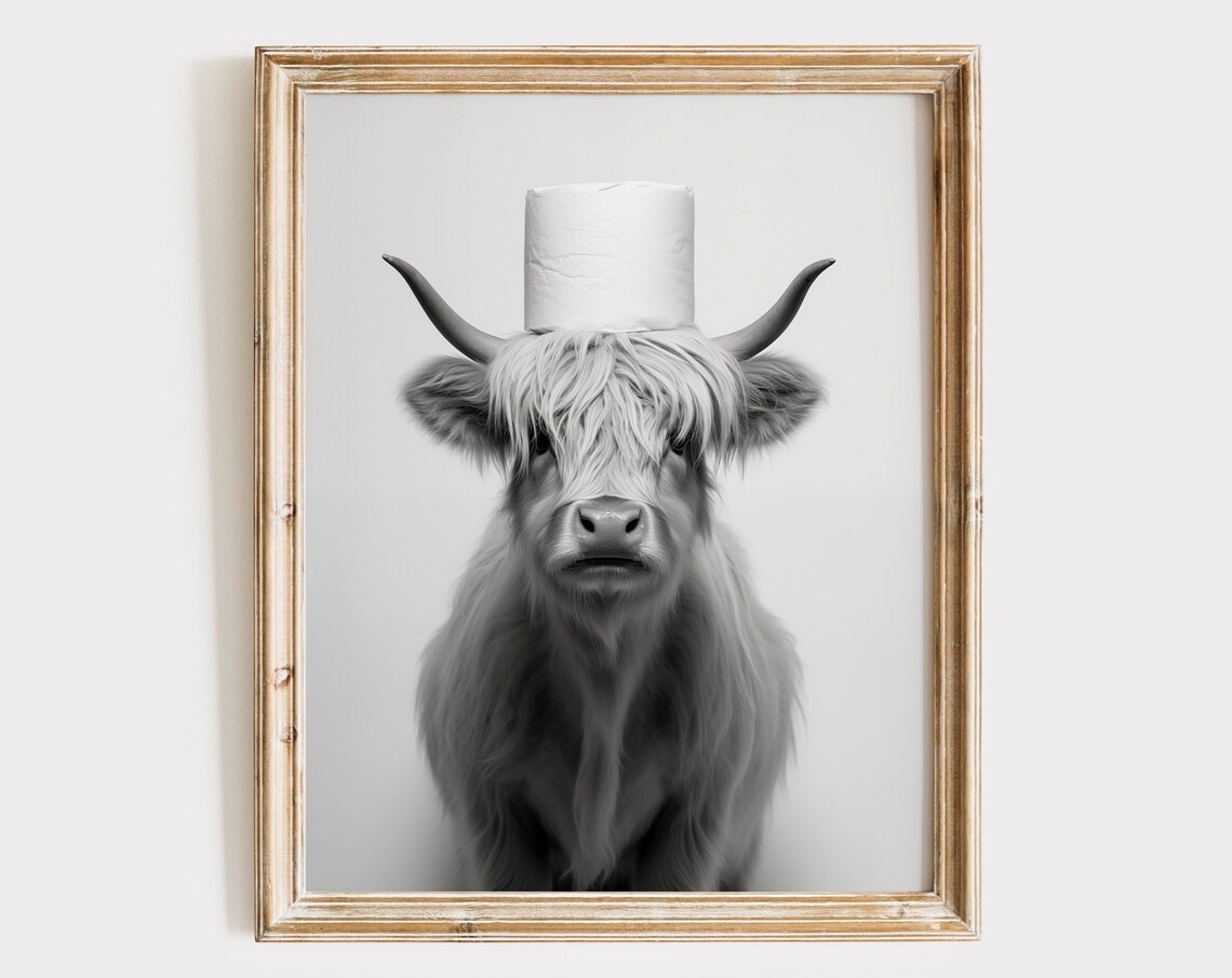 Highland Cow Art Print, Nursery Bathroom Decor