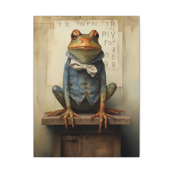 Whimsical Frog Art Print 18x 24 Charming Canvas Wall Decor Unique Gift For Lovers Eccentric Home Natureinspired