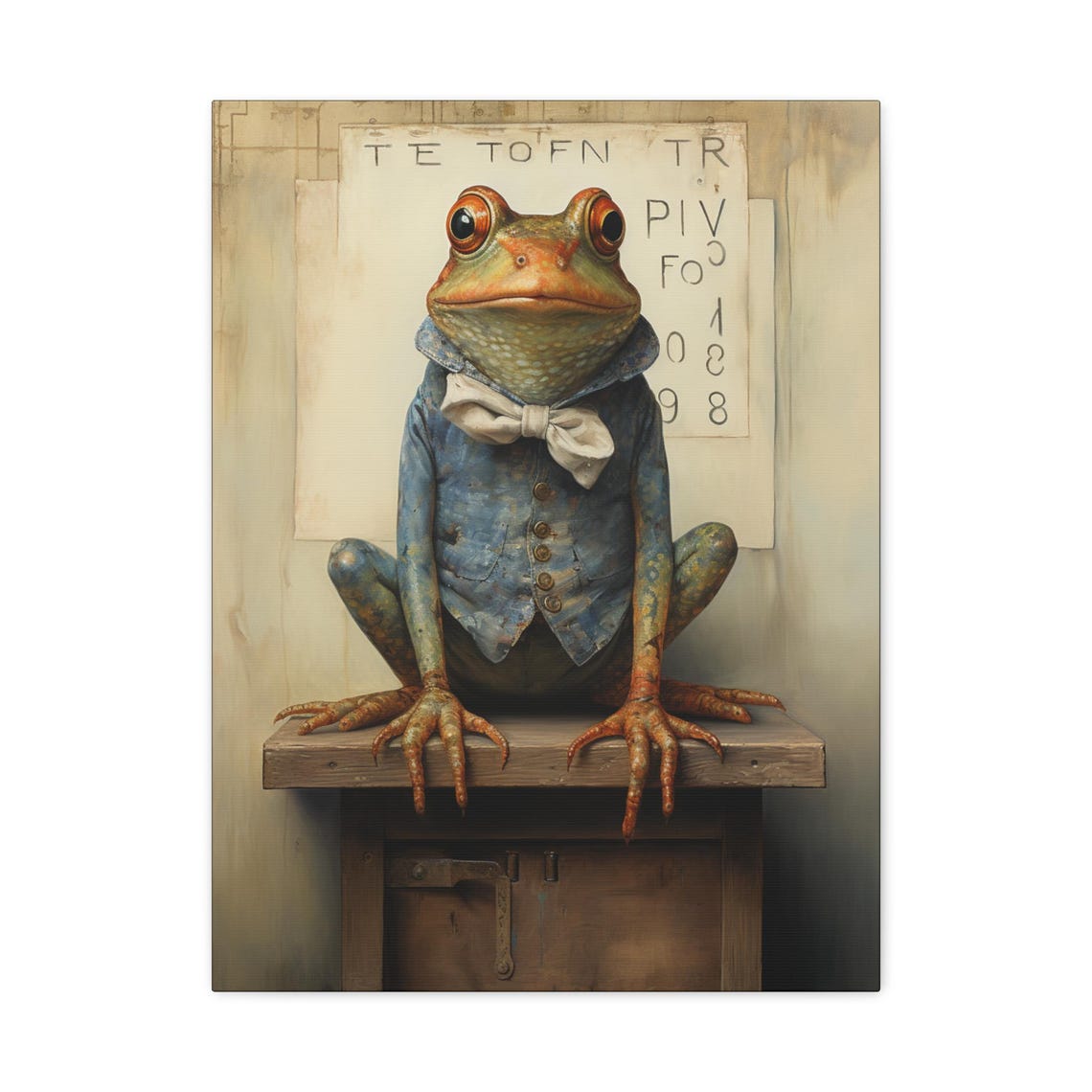 Dapper Frog In Blue Suit And Bow Tie Sitting On Desk Whimsical Poster
