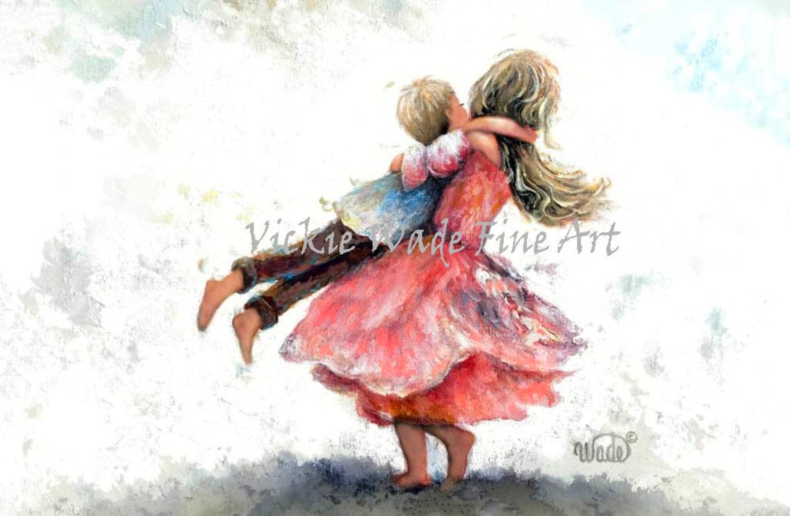 Big Sister Twirling Her Little Brother in a Pink Dress Poster