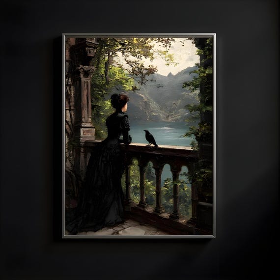 Victorian Gothic Woman Art Print Dark Fantasy Portrait In Black Frame