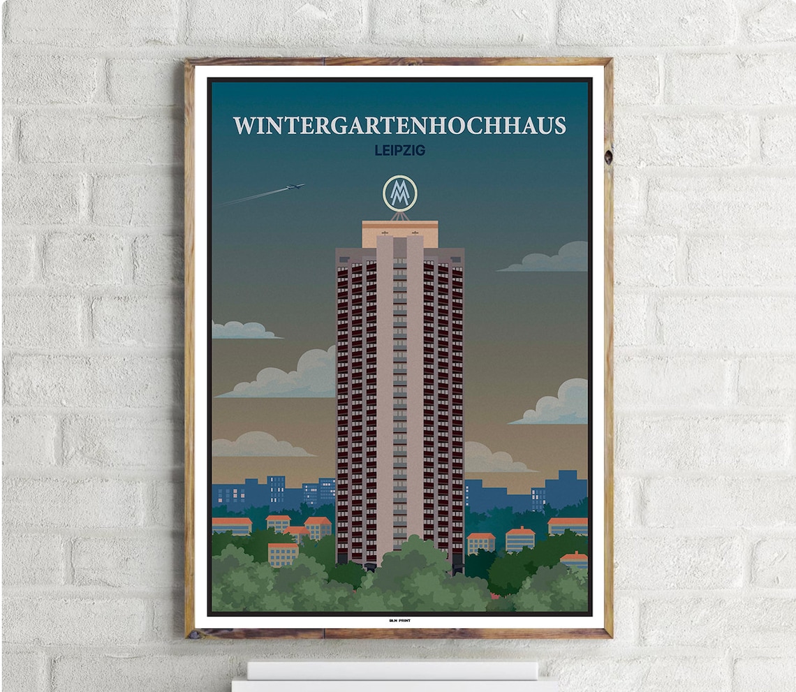 Wintergartenhochhaus Leipzig Vintage Travel Poster