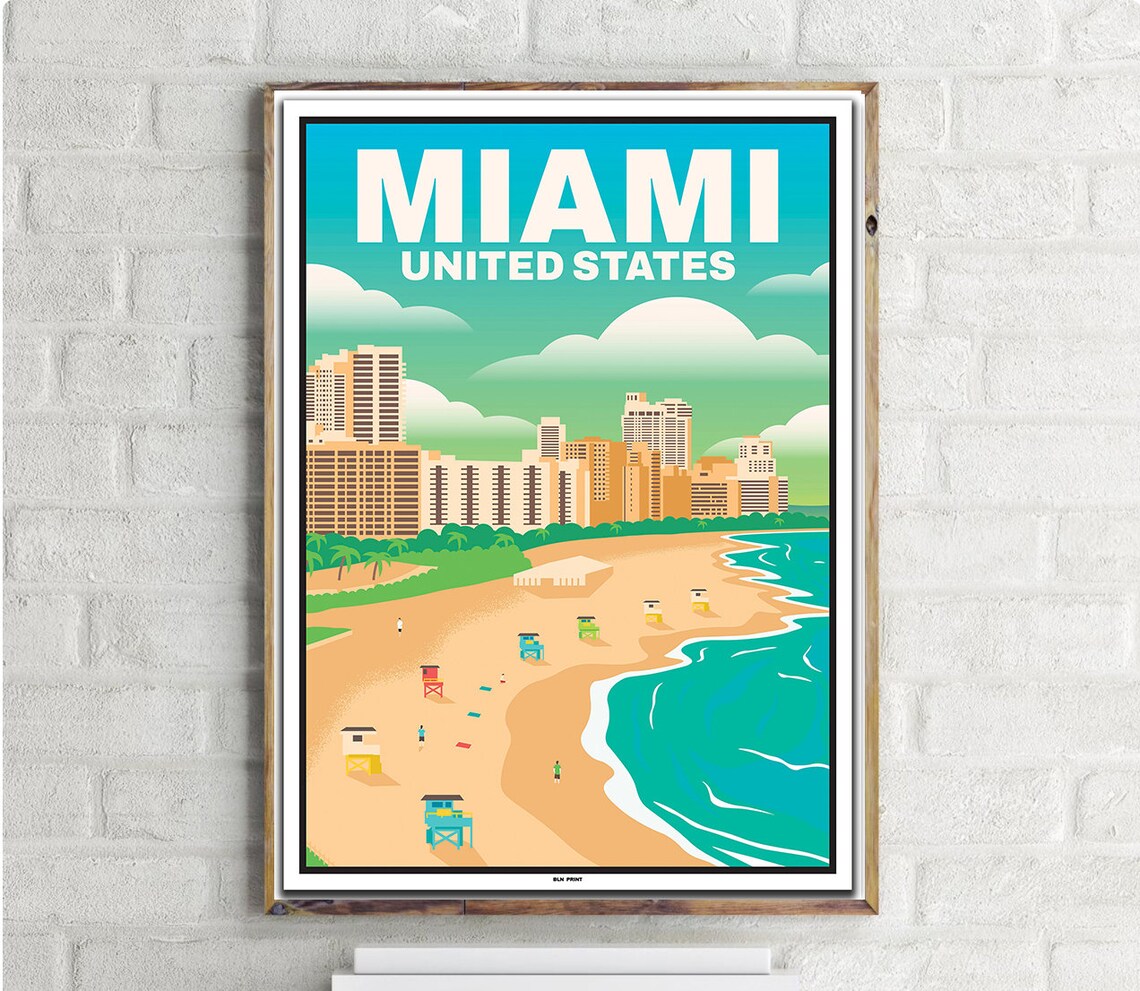 Miami Beach Vintage Travel Poster, Florida Travel Poster